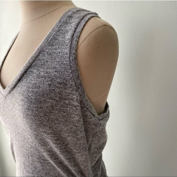 Express Fringe Ruched Racerback Heathered Gray Dress - Picture 5 of 12